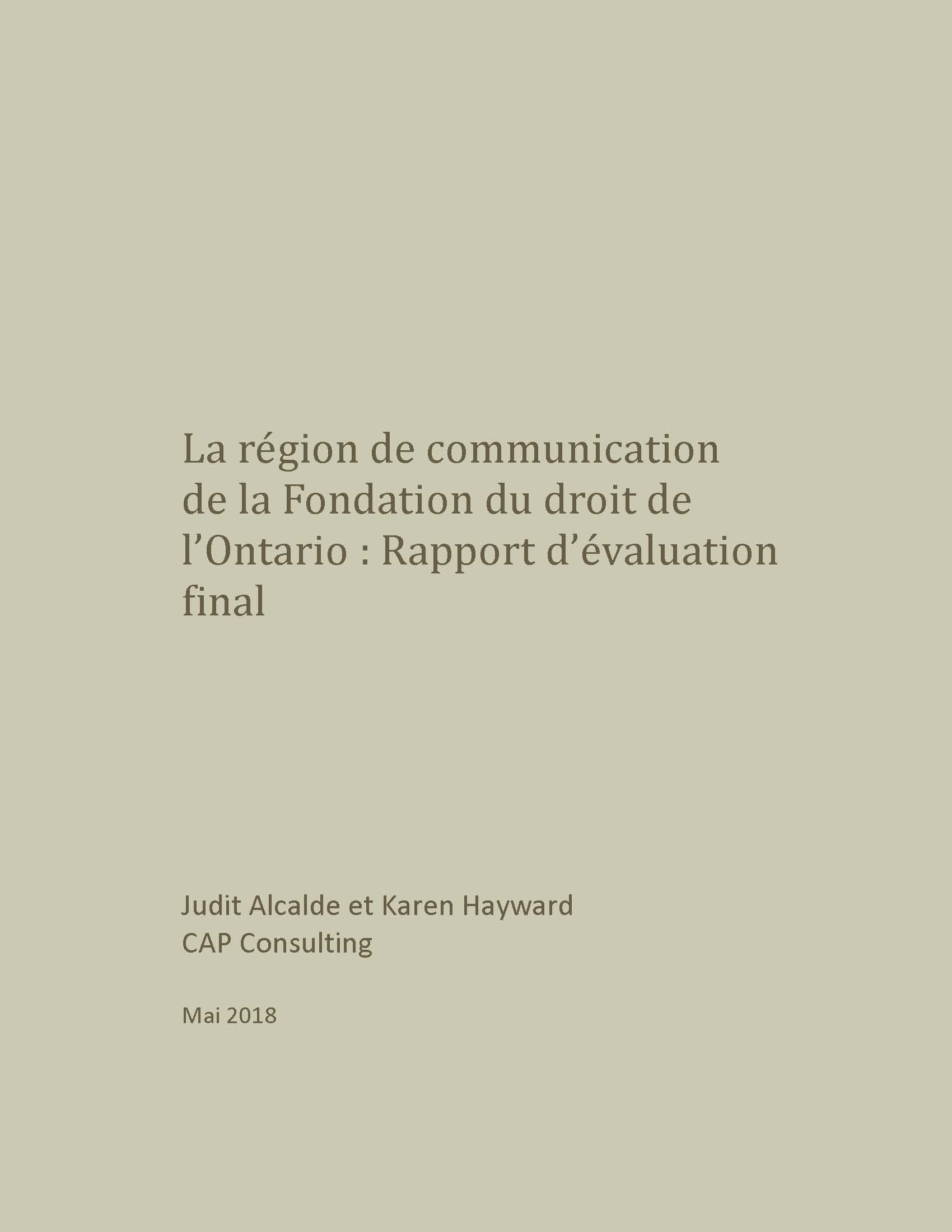 La région de communication : Rapport d’évaluation final