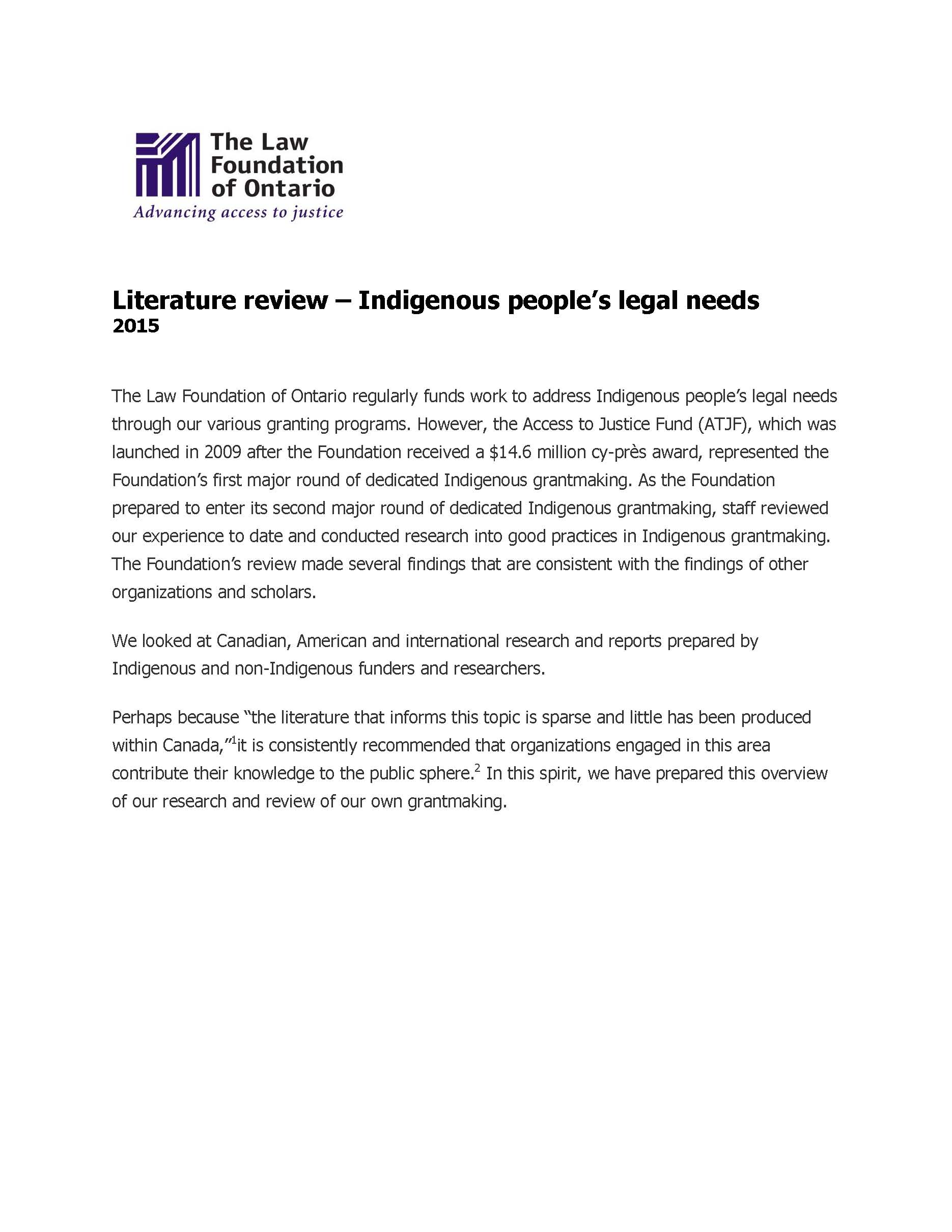 Indigenous people’s legal needs literature review
