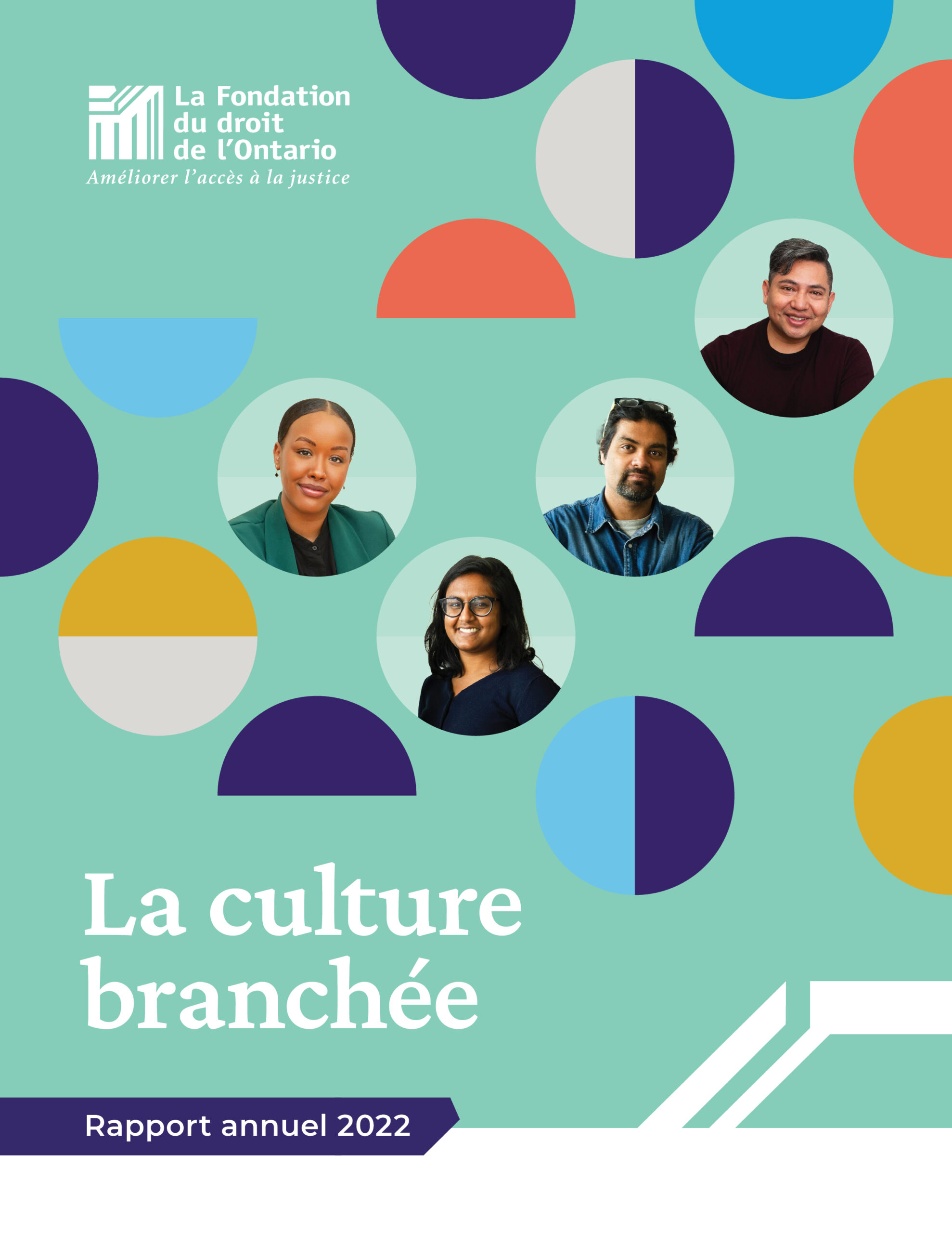 La couverture du rapport montre des photos de 4 personnes dans des cercles colorés et un texte indiquant "La culture branchée, Rapport annuel 2022"