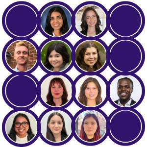 11 portrait photos of articling students, each in a coloured circle