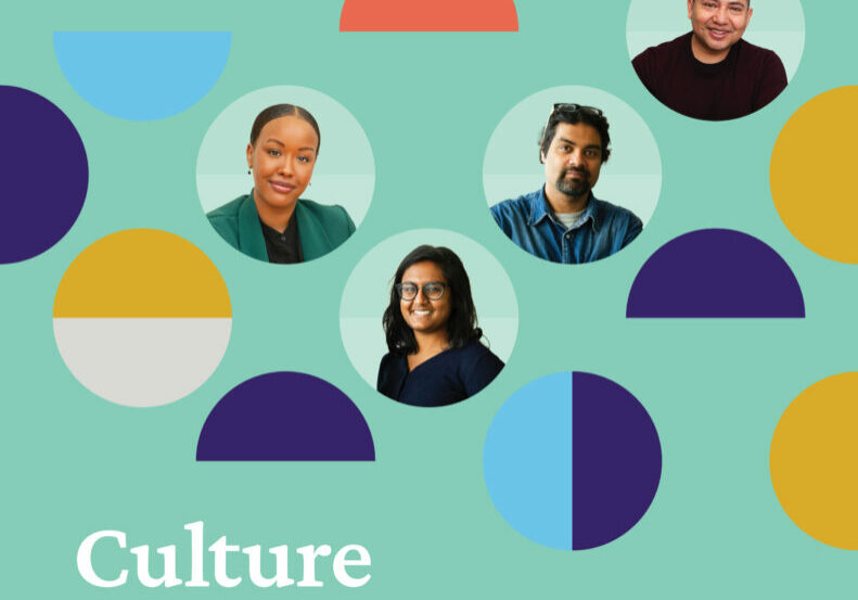 Report cover showing photos of 4 people in colourful circles and text that says "Culture Connects, 2022 Annual Report"