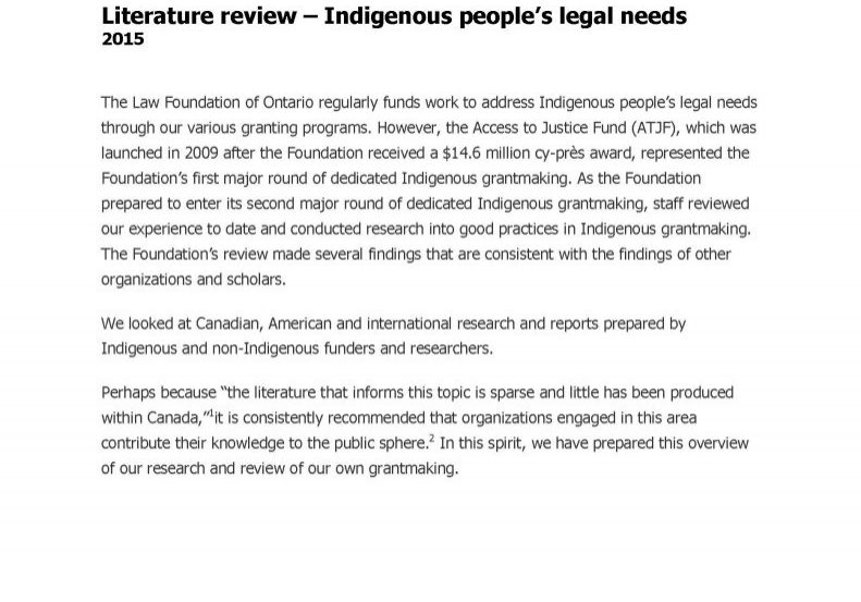 Indigenous people’s legal needs literature review